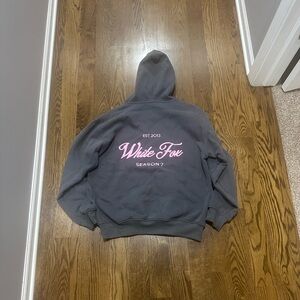 White Fox Season 7 Gray Hoodie with Pink White Fox Logo S/M